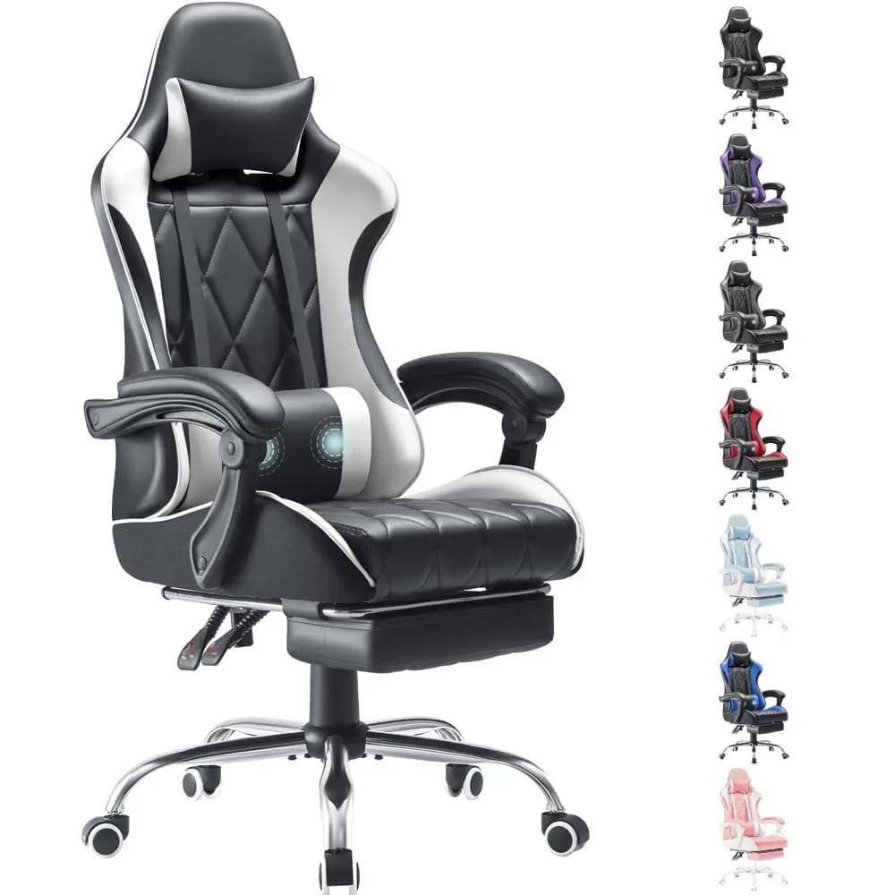 Sedia da Gaming, Sedia da Computer con Poggiapiedi e Supporto Lombare Massaggiante, Sedia Ergonomica per Videogiochi con Schienale Alto e Seduta Girevole