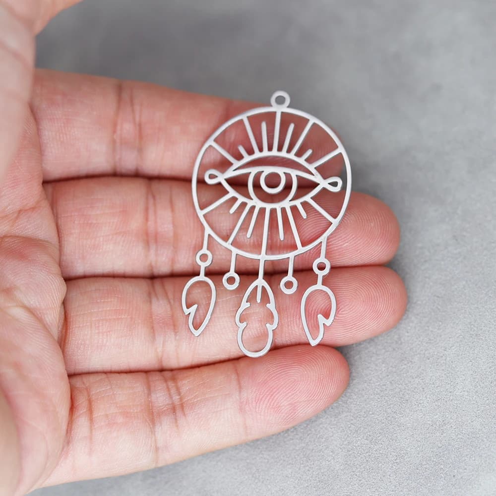 3pcs Evil Eye Dreamcatcher Stainless Steel Pendant DIY Craft Tassels Earring Necklace Women Charm for Jewelry Making Accessory