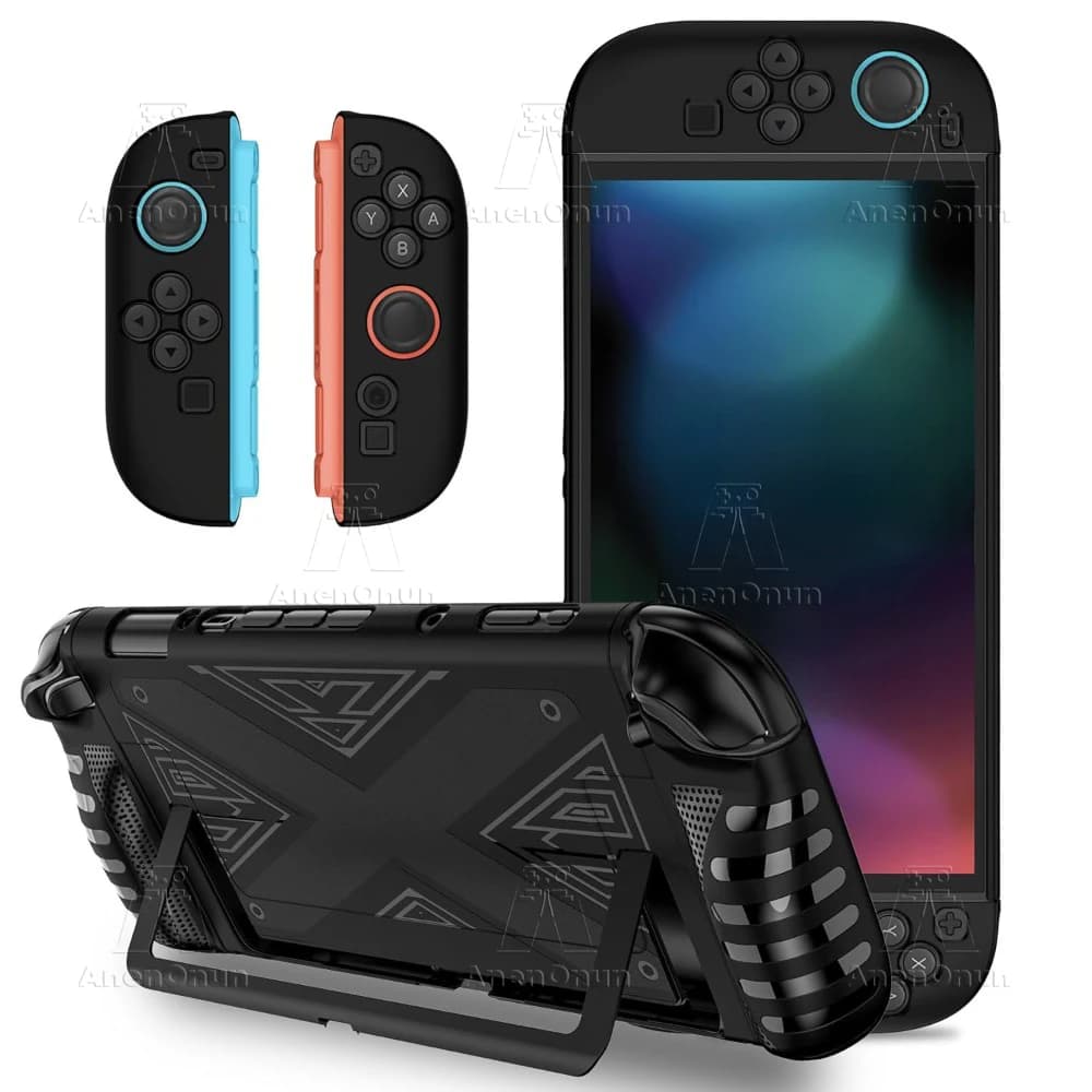 Switch 2 Custodia divisa in TPU + PC Impugnatura antiscivolo Copertura completa Pelle Antiurto Antigraffio Protezione completa Guscio morbido durevole - Nero