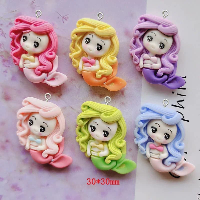 10 Pezzi Ciondoli in Resina a Forma di Principessa Sirena per Portachiavi, Collane, Orecchini, Accessori Fai-da-Te, Creazione di Gioielli