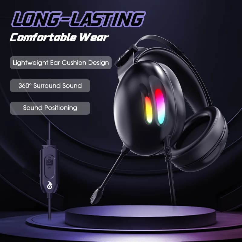 Play headphones with surround sound 7.1 for Xbox One PC with noise cancelling microphone over-ear USB wired headphones for computer video games