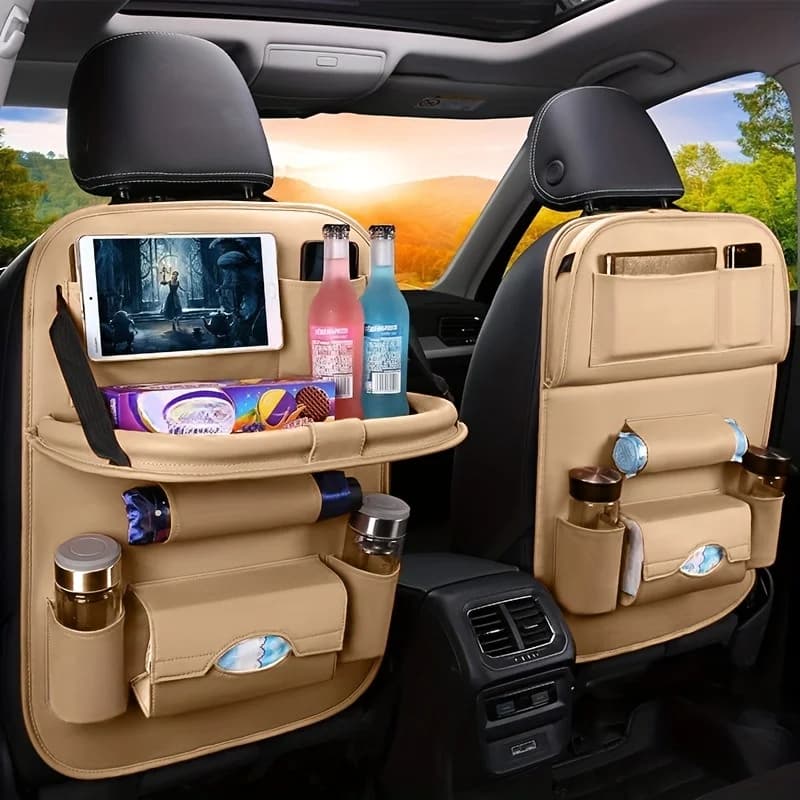 Organizzatore per sedile posteriore per auto Vassoio da tavolo pieghevole Tappetini Portaombrelli per tazze Scrivania per laptop Sala da pranzo in viaggio Stoccaggio multifunzionale
