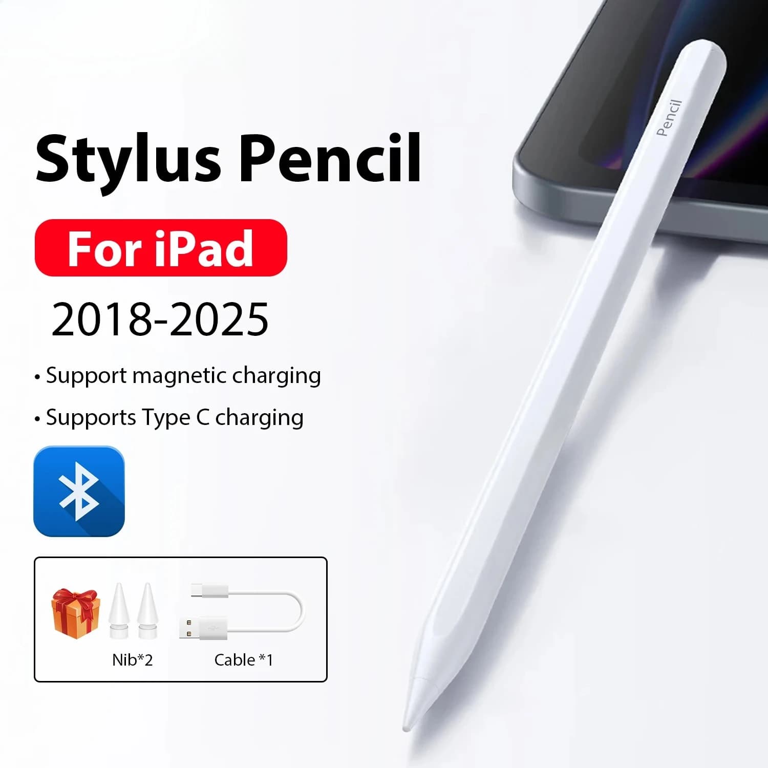 Penna Stylus Bluetooth per Apple Pencil, Compatibile con iPad 11a Gen A16, 10a Gen, 9a Gen, Air 11 M3 M2, 5a Gen, 4a Gen, Pro 13, 12.9 M4 M5, Mini 7, 6
