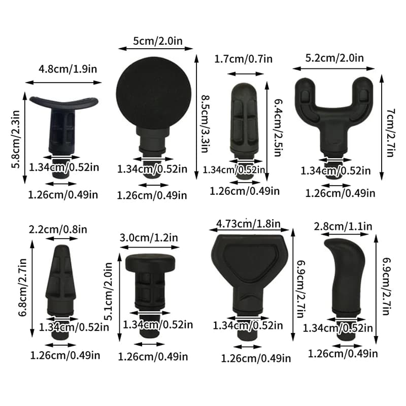 8-piece spare heads for massage gun: muscle stimulator, body relaxation, modeling, exercises and band therapy