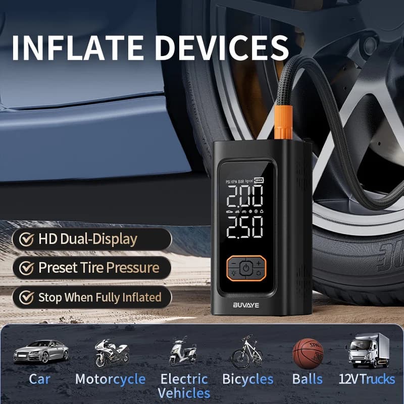 BUWAYE 2 IN 1 Car Jump Starter with Tire Inflator, 10000mAh 12V Auto Battery Booster, 250PSI Digital Air Compressor, Anti-Reverse Safety Clip Emergency Power Bank LED Light for 8.0L Gas 7.5L Diesel Vehicles