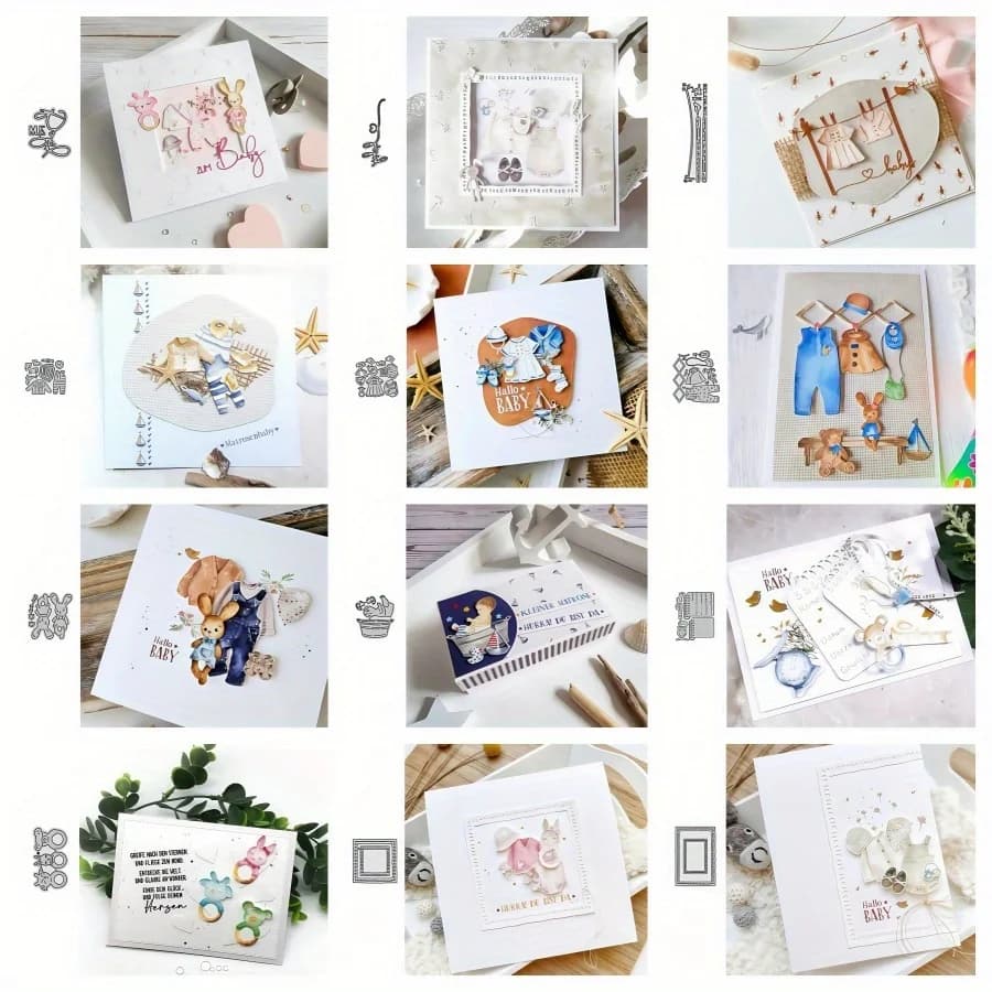 New Scrapbook Cutting Die Set Clothing Word Frame Doll Handmade Template Multi-layer Design Compatible with Various DIY Projects