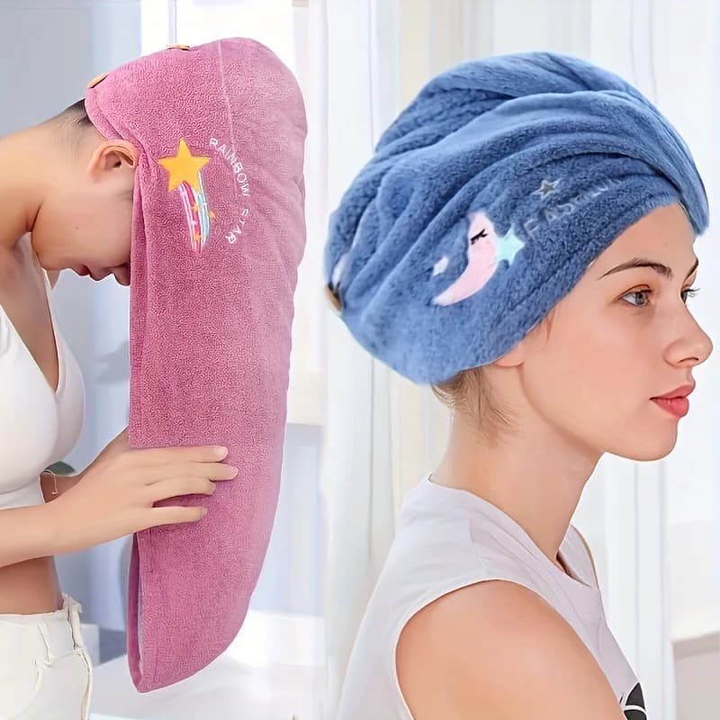 Turbante in Microfibra per Asciugatura Rapida dei Capelli, Cuffia da Doccia Super Assorbente con Bottone, Morbido Asciugamano da Bagno per Donne