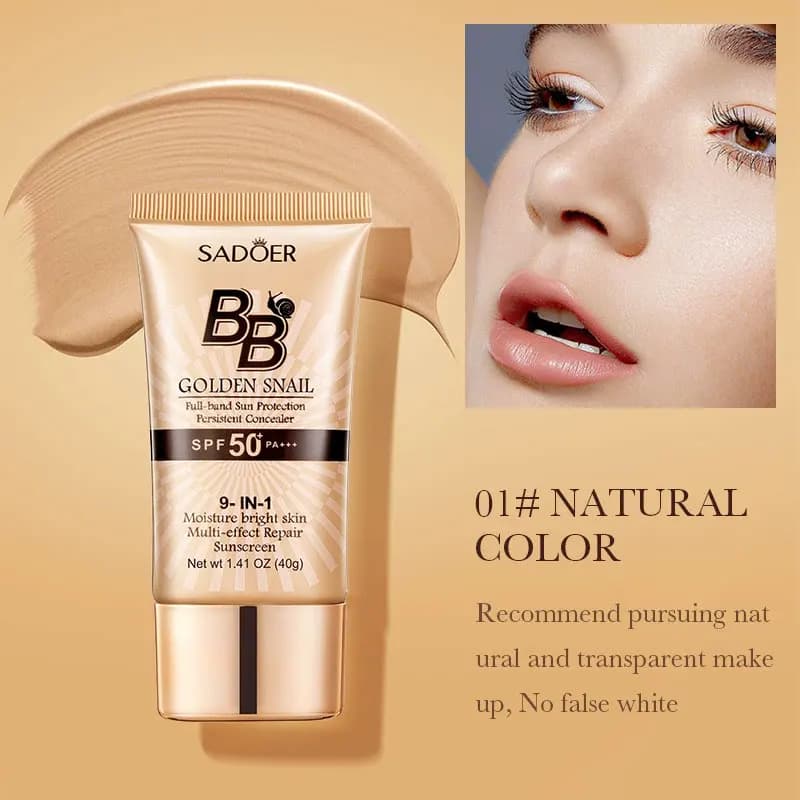 SPF50 + Lumaca d'oro Crema solare BB Cream Fondotinta sbiancante Correttore Idratante a lunga durata Primer base per trucco uniforme per il tono della pelle
