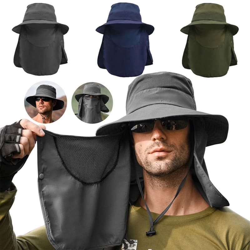 Cappelli Estivi da Sole con Protezione UV per Caccia e Pesca all'Aperto, Cappello da Pescatore Rimovibile con Visiera per Uomo e Donna, Ideale per Escursionismo e Campeggio