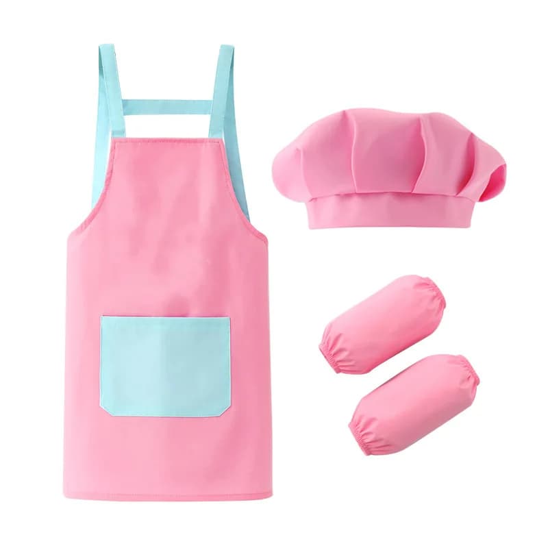 Kids Waterproof Apron Chef Hat Set for Painting Calligraphy Large Art Smock Boys Girls