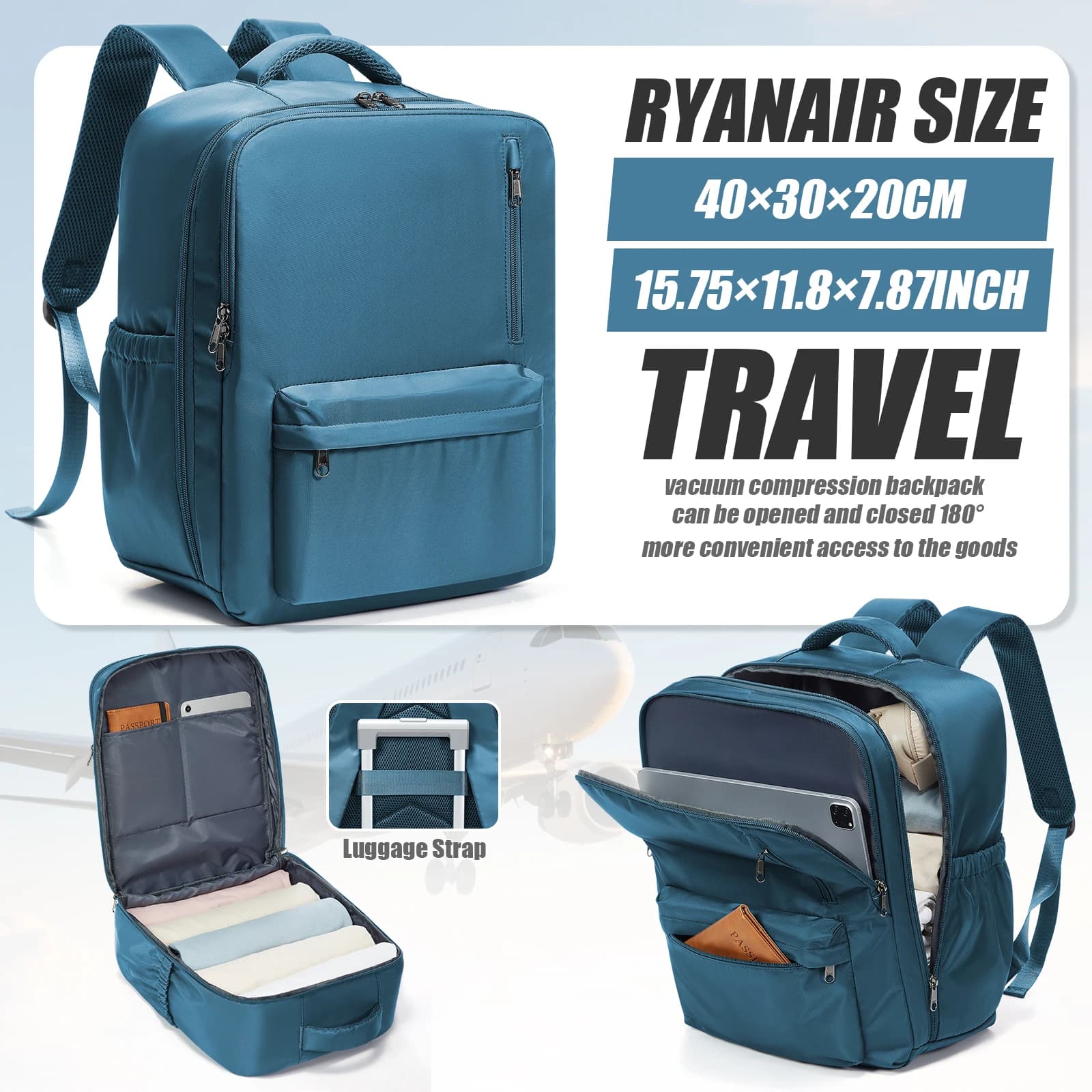 Wizzair Ryanair 40x30x20 Cabin Bag Hand Luggage Backpack Men Women 15.6 inch Laptop Bags, Clothing Storage Bag, School Backpack