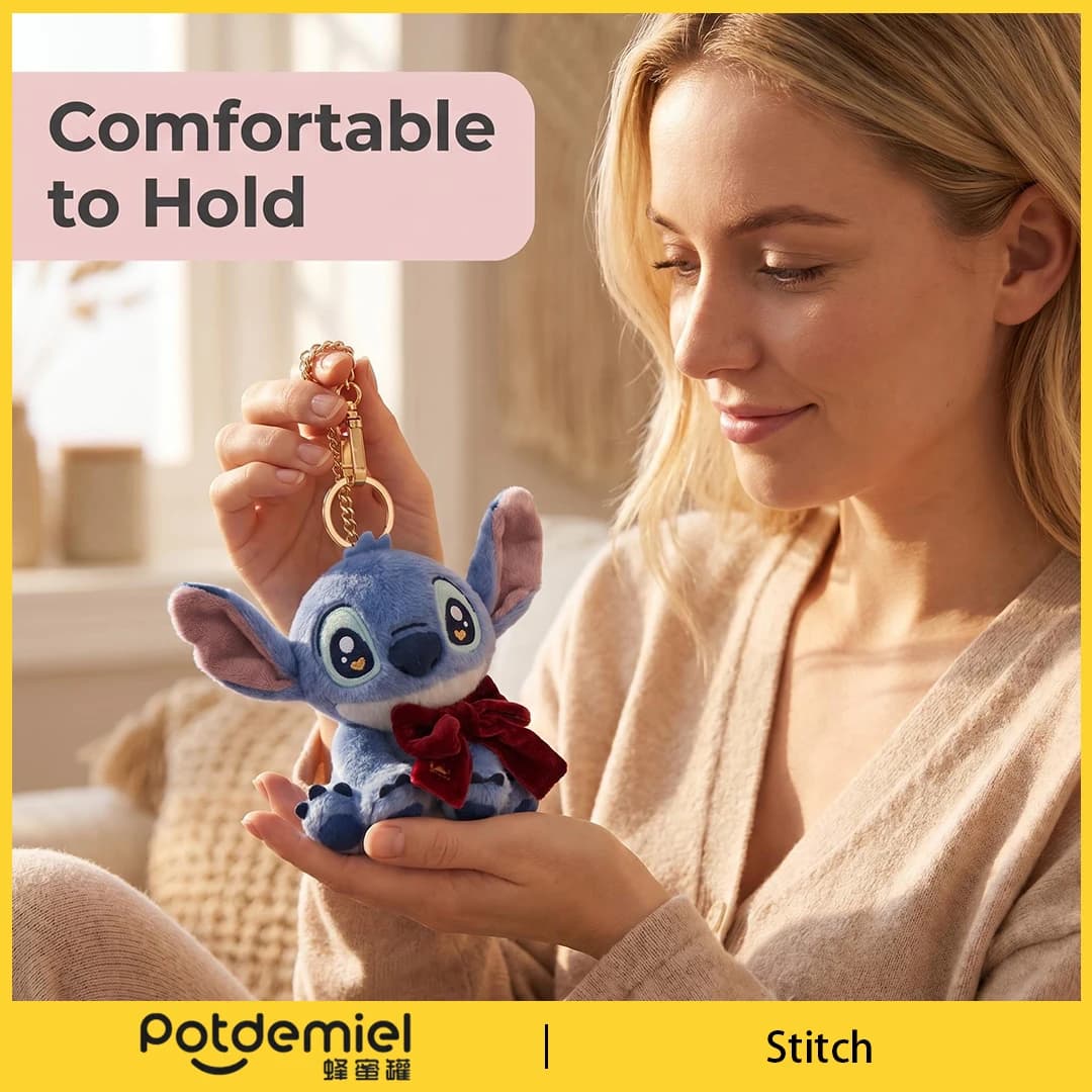 Potdemiel Disney Stitch Plush Keychain Stuffed Toy Handbag Charm Anime Backpack Ornament Men Women Fans Kids Present Collectible