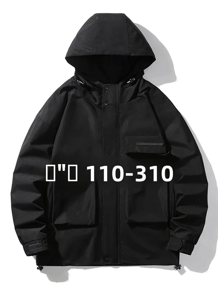 Men's plus Size Jacket Spring Autumn Casual Loose Waterproof Workwear Coat Fashionable Fleece Lined Hooded Zipper Closure