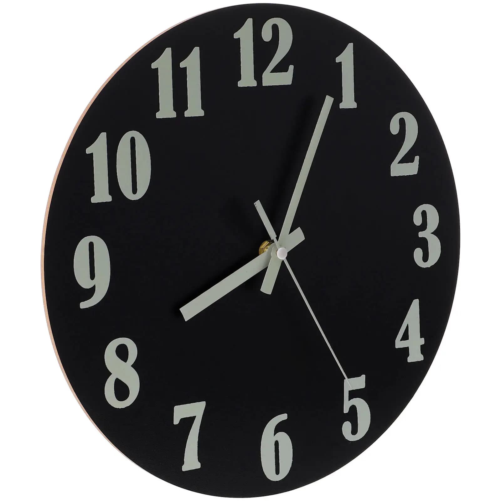 Robust Wood Round Wall Clock with Luminous Display, Silent Quartz Movement Without Ticking, Ideal for Bedroom, Bar, Hotel