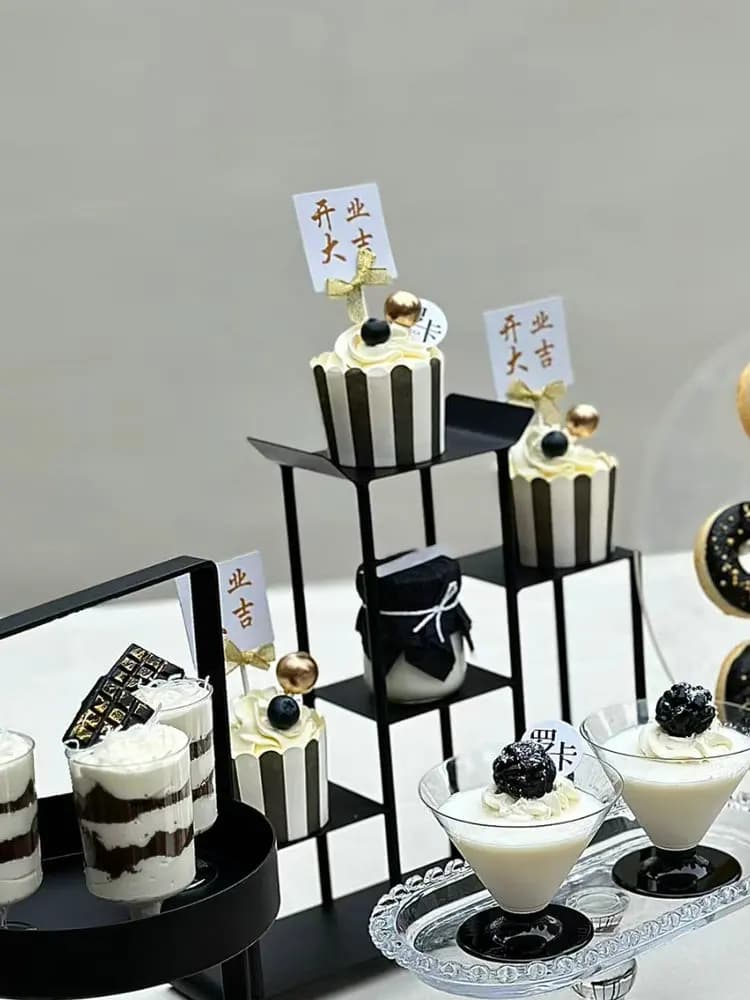 Espositore per Torte in Acrilico Nero per Celebrazioni, Decorazione per Tavolo Dessert, Porta Etichette per Cupcake, Espositore per Pudding e Mousse
