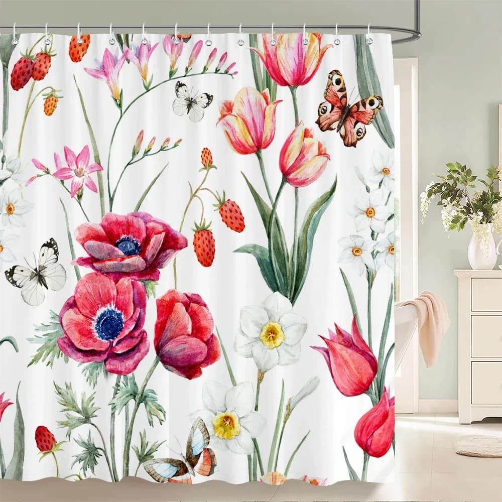 Fiori Piante Tende da doccia impermeabili Tende da doccia per bagno Tende da bagno in tessuto 3d con ganci Tenda da doccia o tappetino