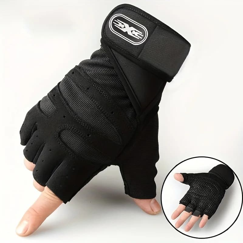 1 pair of breathable fitness gloves for men and women with half fingers - black polyester fiber sports gloves
