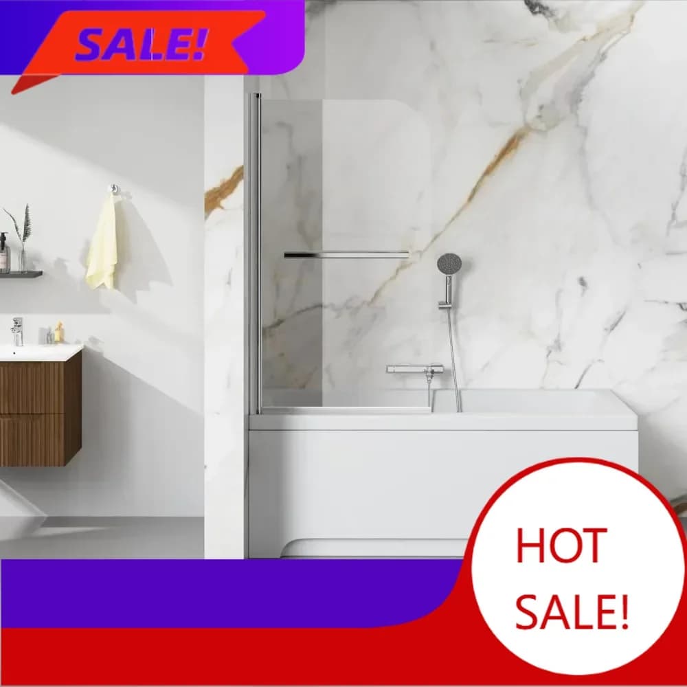 Bestseller Porta Doccia Senza Telaio 32x55 Pollici con Cerniere per Vasca da Bagno con Porta Asciugamani e Maniglia, 180° ° Pivot, reversibile, finitura cromata