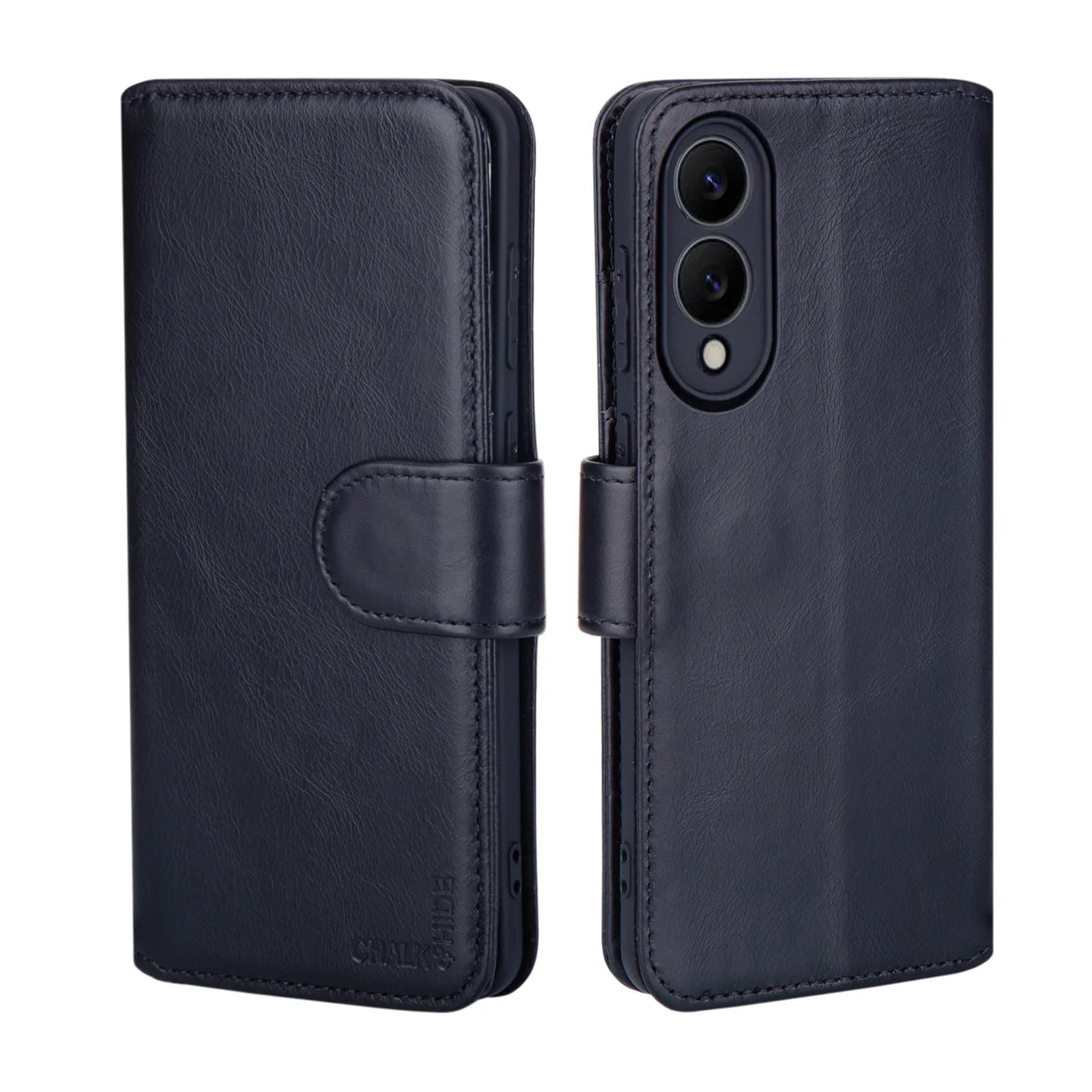 Custodia a portafoglio in vera pelle per Galaxy S25 Edge, con slot per schede con blocco RFID, chiusura magnetica e supporto integrato