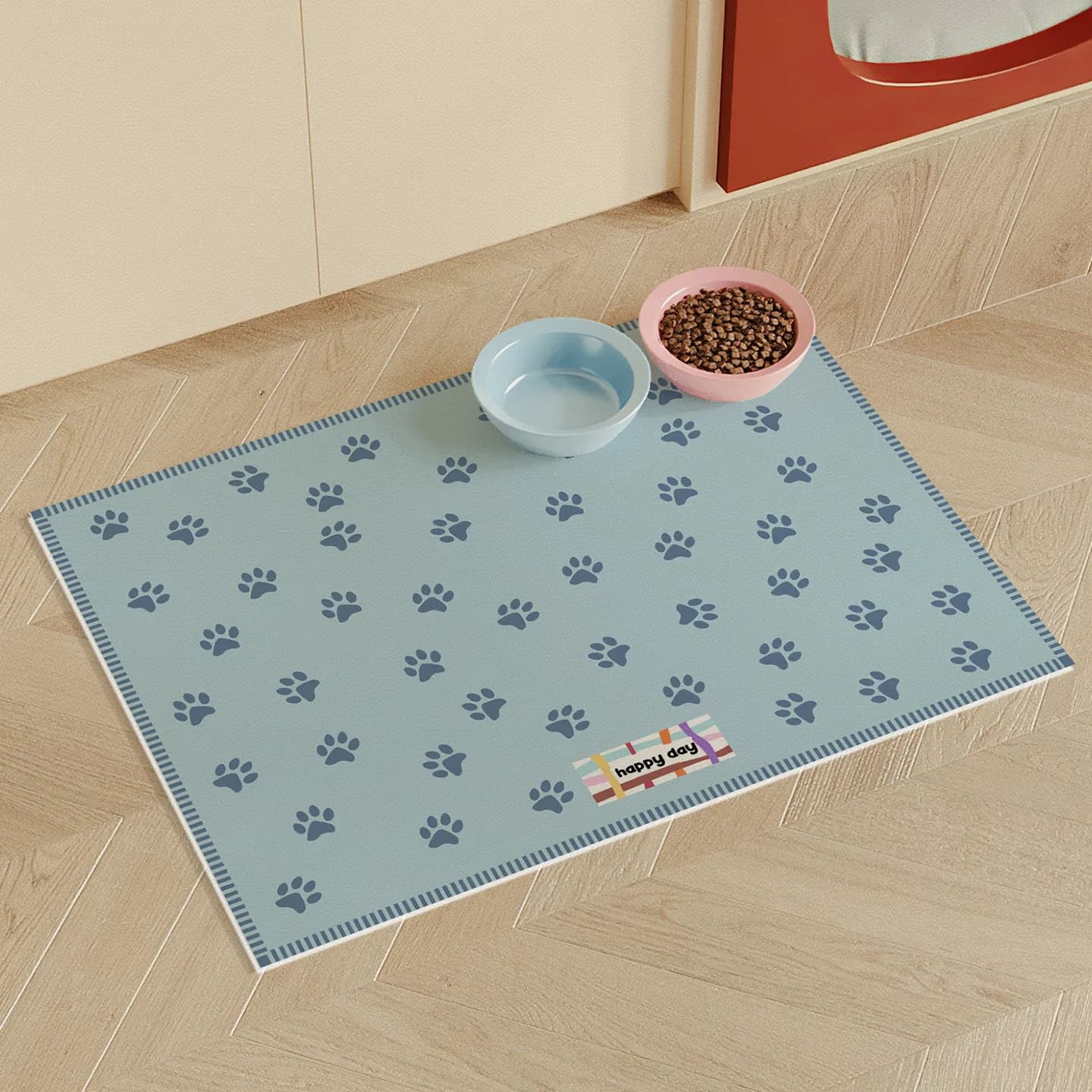 VIKAMA Cute Cartoon Pet Cat Dog Feeding Mat, Waterproof Anti-Slip Non Slip Food Mat for Cat Dog Bowl, Easy Clean Print