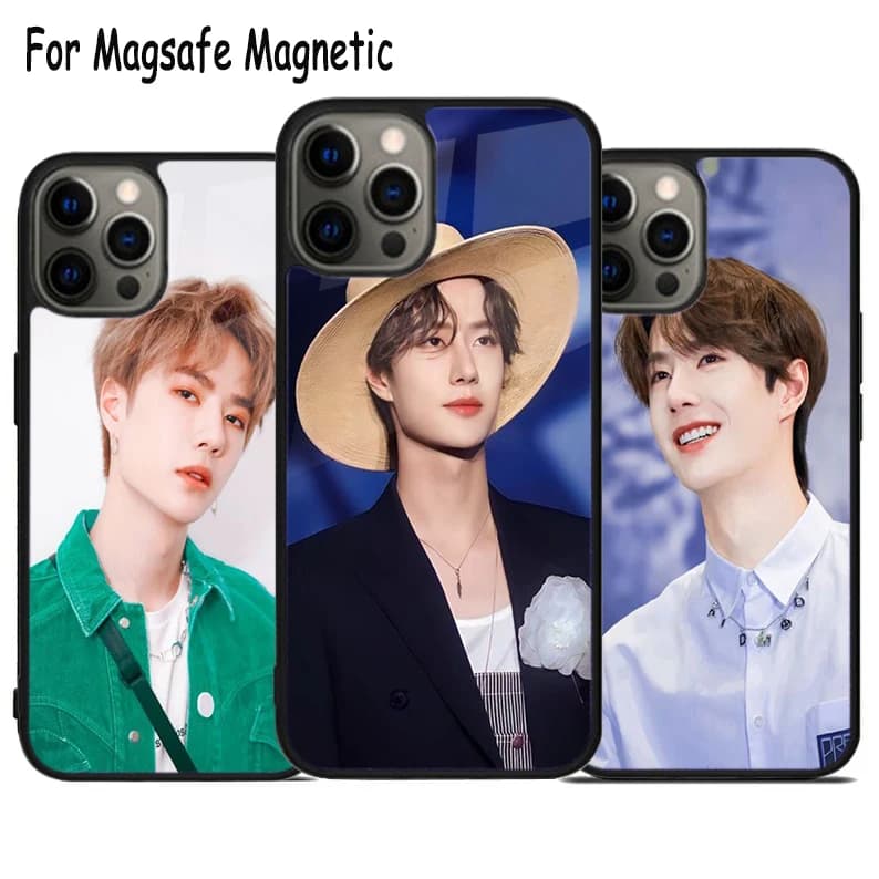 Custodia per telefono con ricarica wireless Wang Yibo per iPhone 17 Air 15 16 16e 14 13 11 12 Pro Max Plus, cover magnetica Magsafe con paraurti