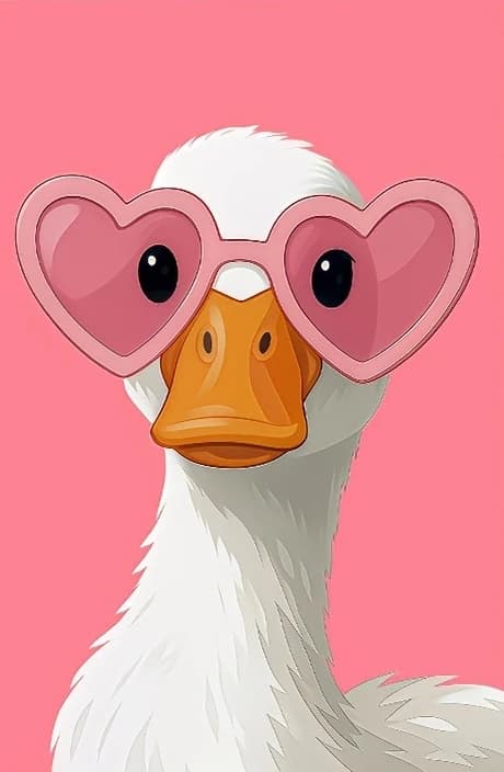 Frameless Cute Duck with Pink Heart Sunglasses Canvas Wall Art, Fun Animal Print for Living Room Decor
