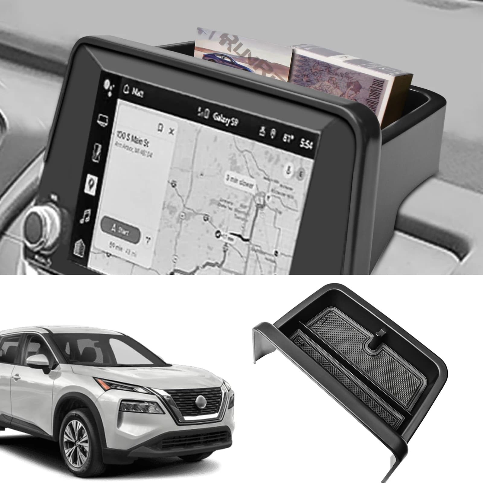 Per Nissan X-trail Rogue 2021 2022 2023 2024 2025 Console centrale dietro lo schermo Cruscotto Storage Organizer Accessori interni