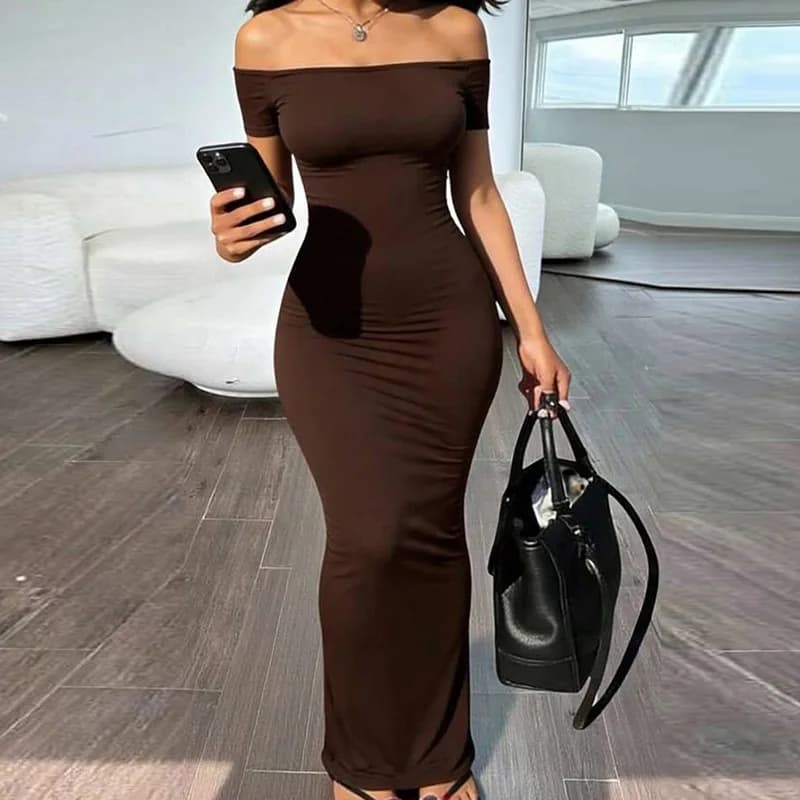 Women's Summer New Daily Commute One Shoulder Long Dress Inner Wear Midi Dress Knitted Polyester High Waist A-Line Skirt