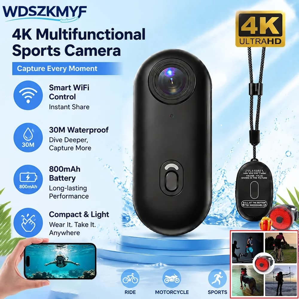 4K/1080P WiFi Finger Mini Action Camera Lightweight POV Video Recorder for Motorcycle Bike Bicycle Vlog Pet Body Sports Shooting