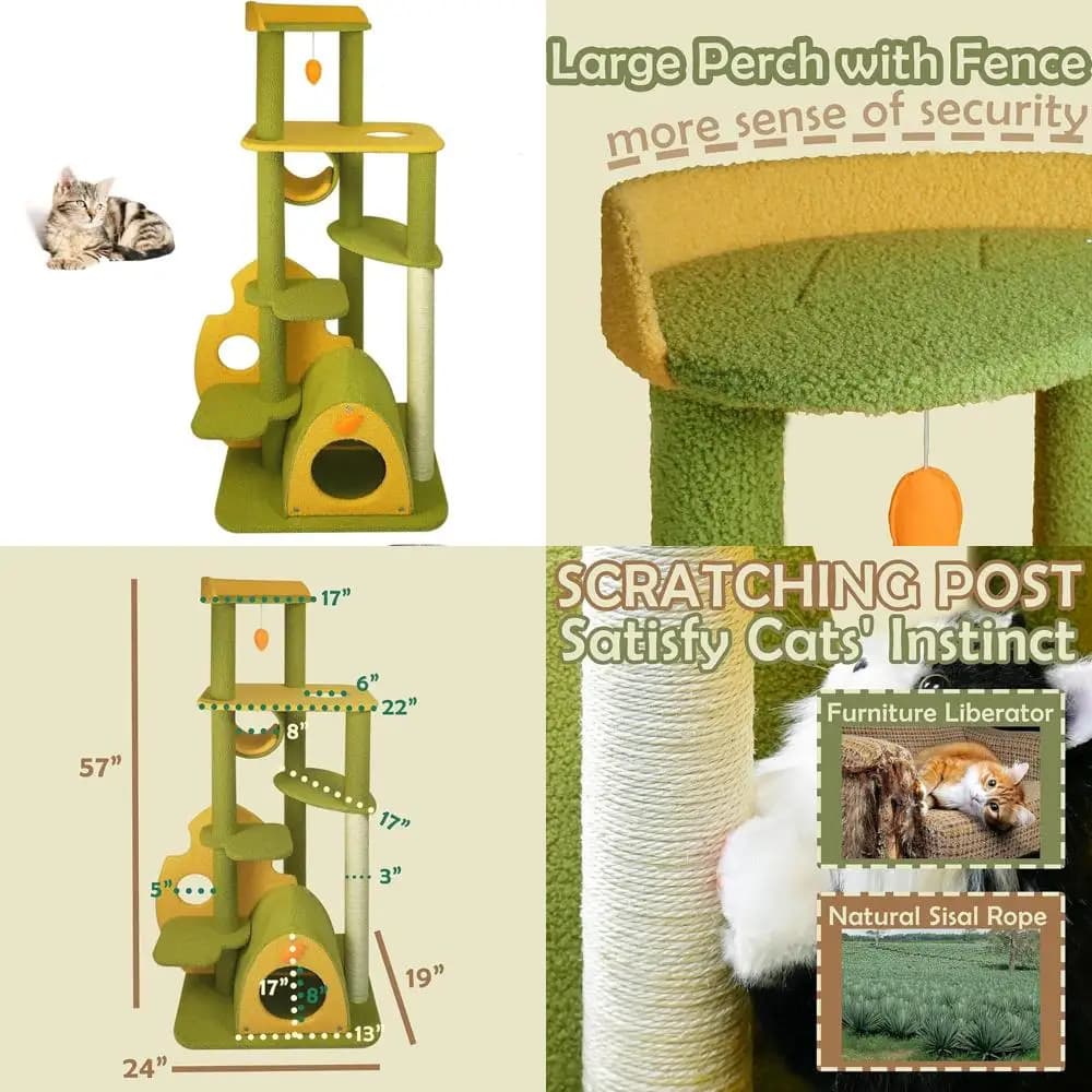 Albero per gatti da interno con torre rampicante, letto grotta, tunnel, anelli per saltare, tiragraffi e giocattoli sospesi per gattini e gatti
