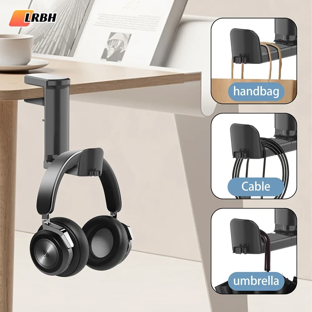 360 ° Supporto Pieghevole per Cuffie, Rotazione Libera, Facile Installazione, Design Compatto, Organizzatore Cavi, Pannelli per Tavoli e Armadietti