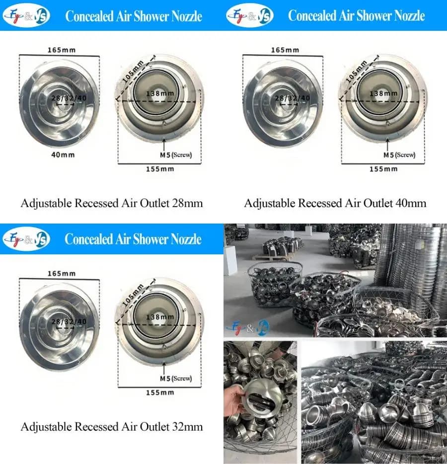 5 PCS 30mm Air Shower Spray Nozzle Stainless Steel ABS Wind Nozzle For Industrial Factory Dust-free Workshop Air Blowing