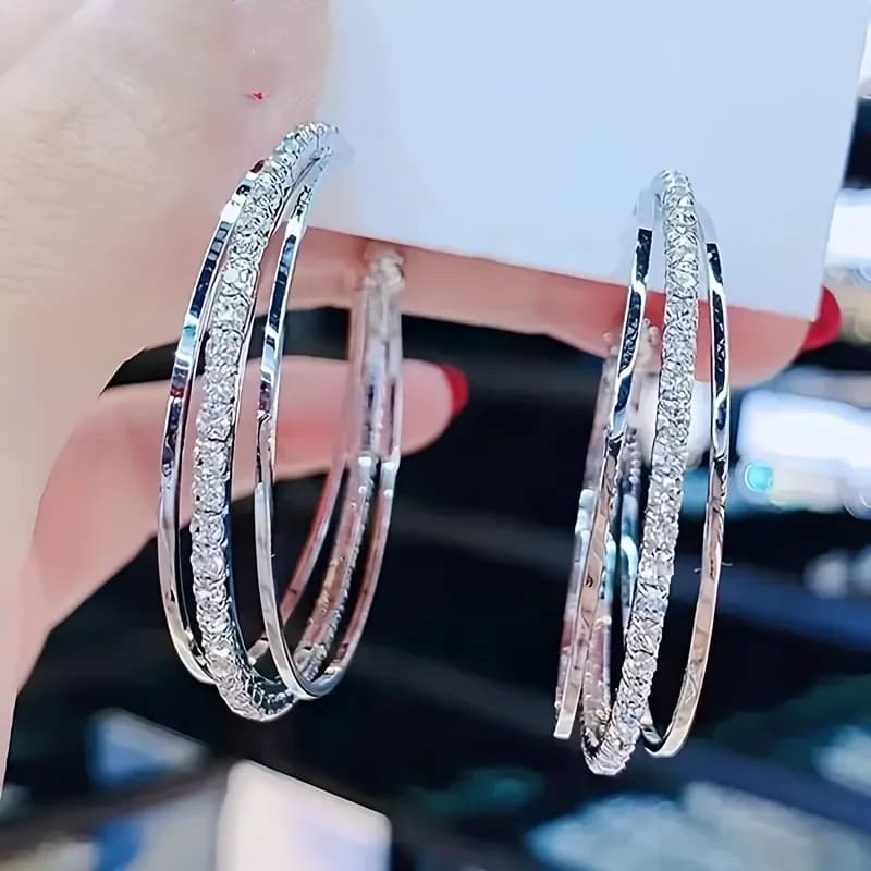 Eleganti orecchini a cerchio multistrato con strass intarsiati, da indossare tutti i giorni, orecchini da regalo | Orecchini eleganti | decorazione in pietra scintillante