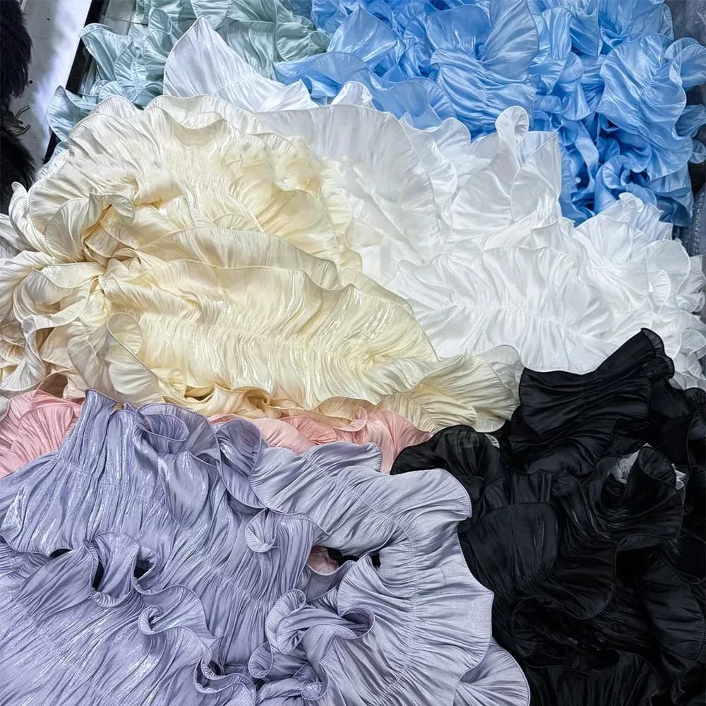 1Yard Ruffle Shiny Satin Pleat Lace Trims Fabric For DIY Sewing Girl Dress Bouquet Ribbon Curtain Edge Hem Home Party Upholstery