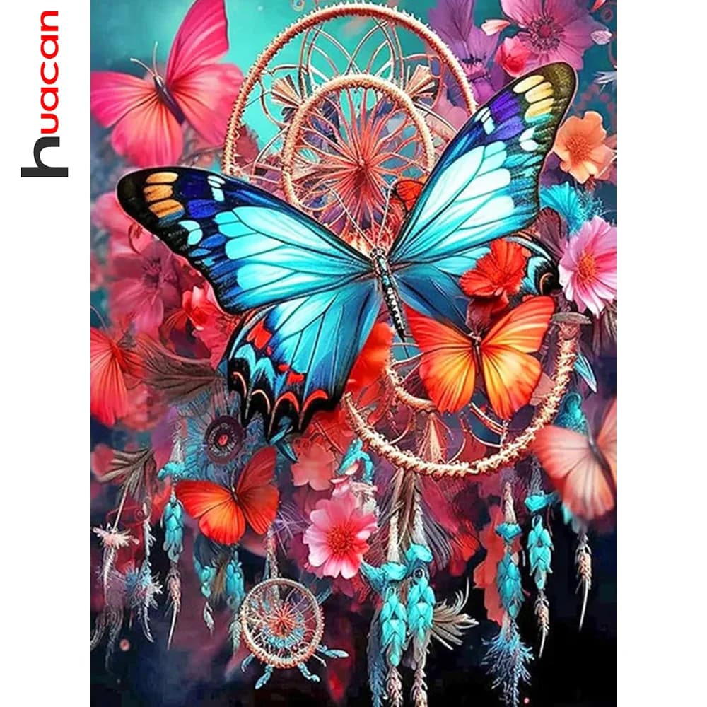 Huacan Dream Catcher Diamond Embroidery Animal Butterfly Full Round Square Drill Mosaic Flower Set Home Decorative Paintings