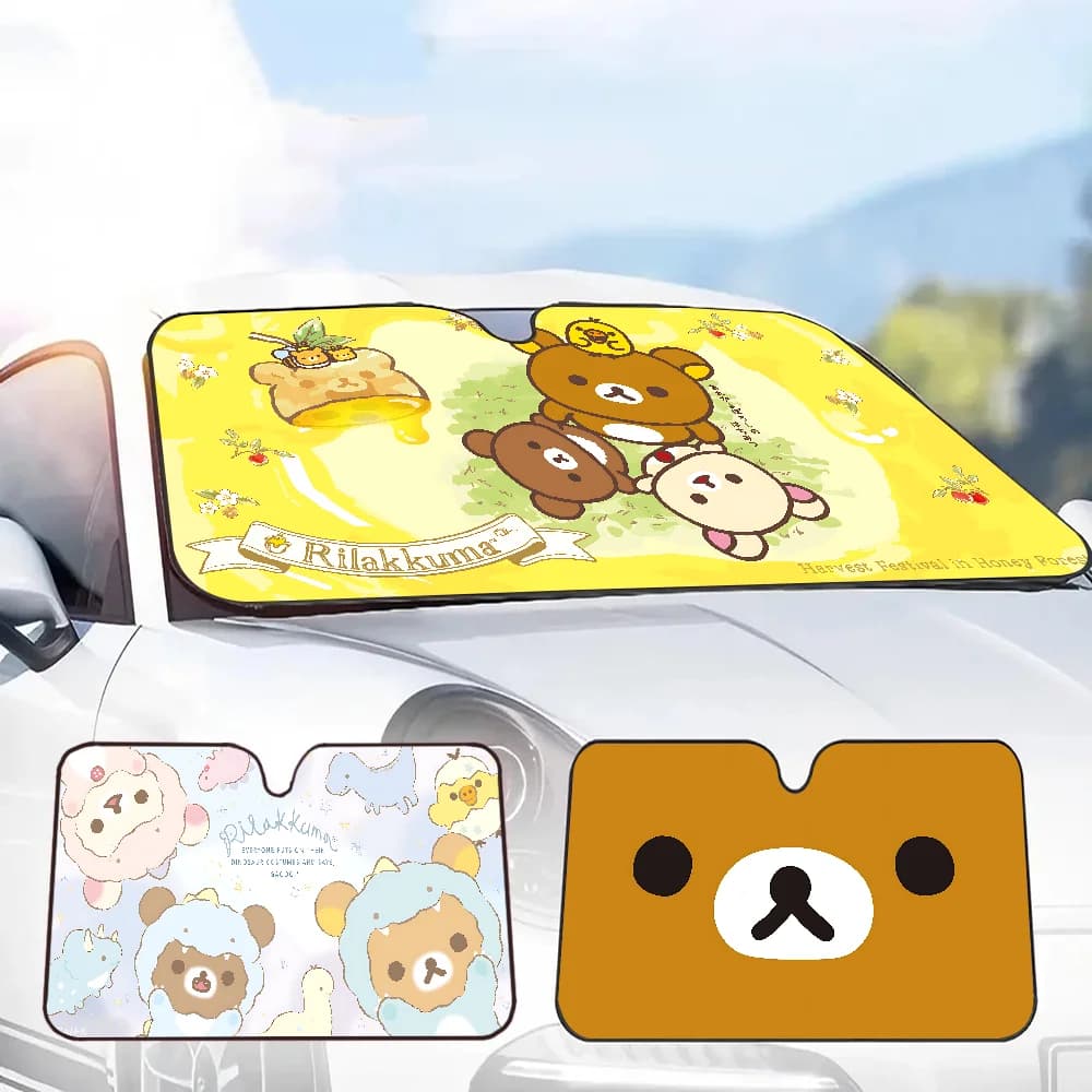 Kawaii Rilakkuma Bear Parabrezza Parasole Per Auto SUV Camion Finestra Anteriore Parasole Accessorio Visiera Protezione Scudo Copertura