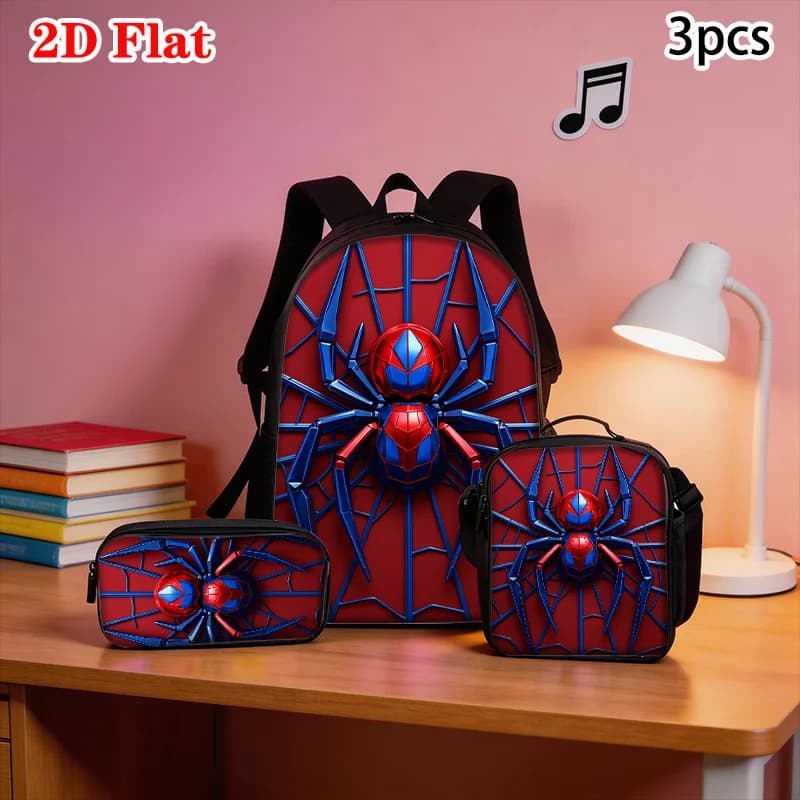 3pcs Spider Pattern Backpack Set Lightweight Large Capacity School Bag Travel Bag with Shoulder Bag Pencil Bag Kids Perfect Gift