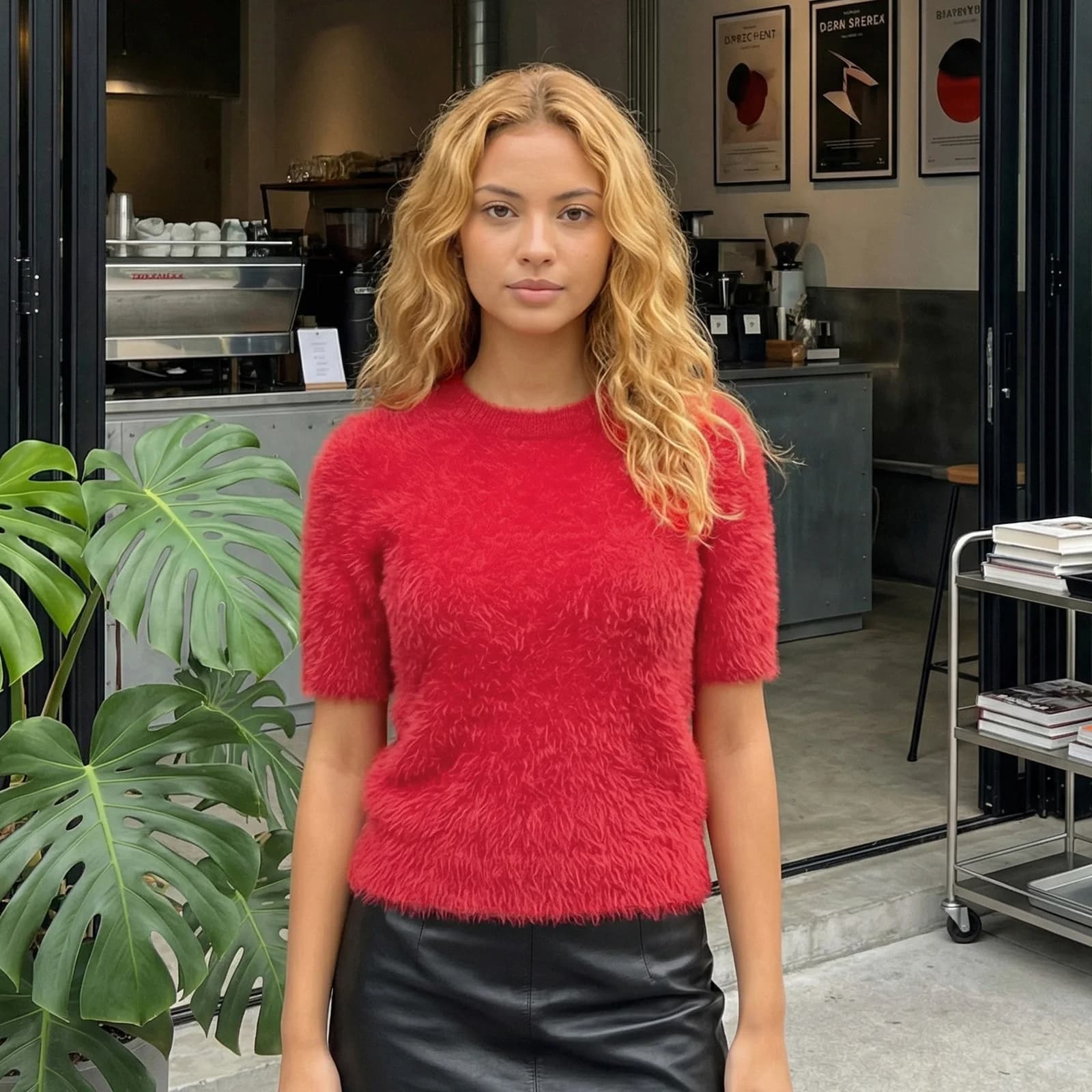 Maglione da donna alla moda casual girocollo a maniche corte, maglia morbida a tinta unita per primavera estate