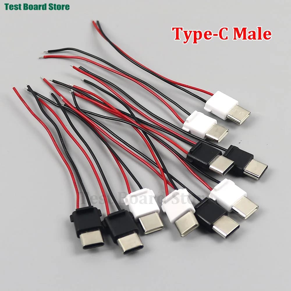1-10PCS Type-C Male 2P Welding Wire Waterproof Strip Connector Charging Dedicated Interface Connector Black White