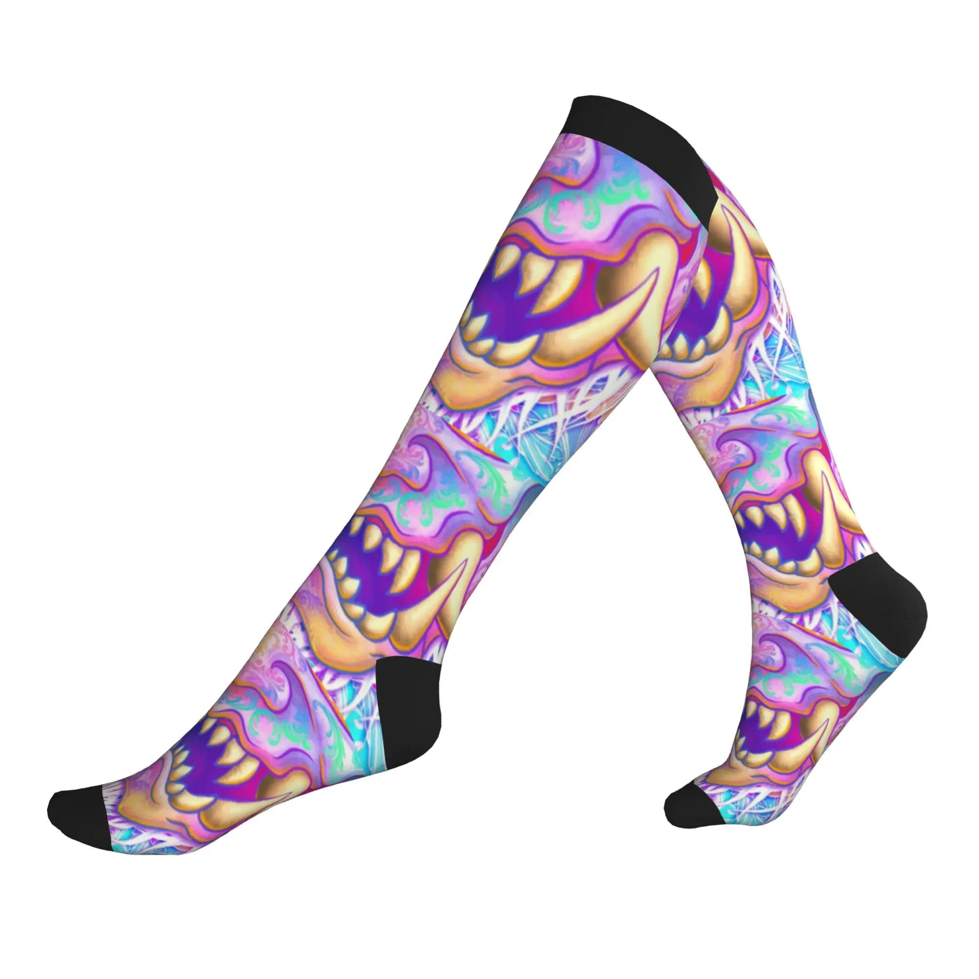 Cute Mens Vaporwave Harajuku Oni Dress Socks Warm Breathbale 3D Print Japanese Samurai Demon Hannya Sports Compression Socks