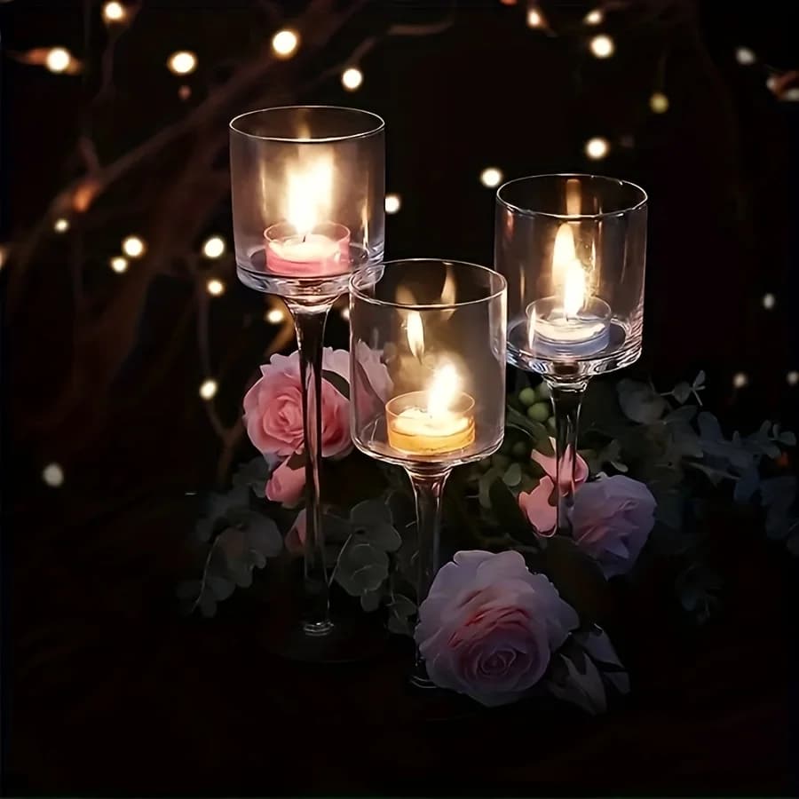 Set portacandele in vetro trasparente da 3 pezzi, elegante confezione regalo, decorazione per tavolo da pranzo europeo