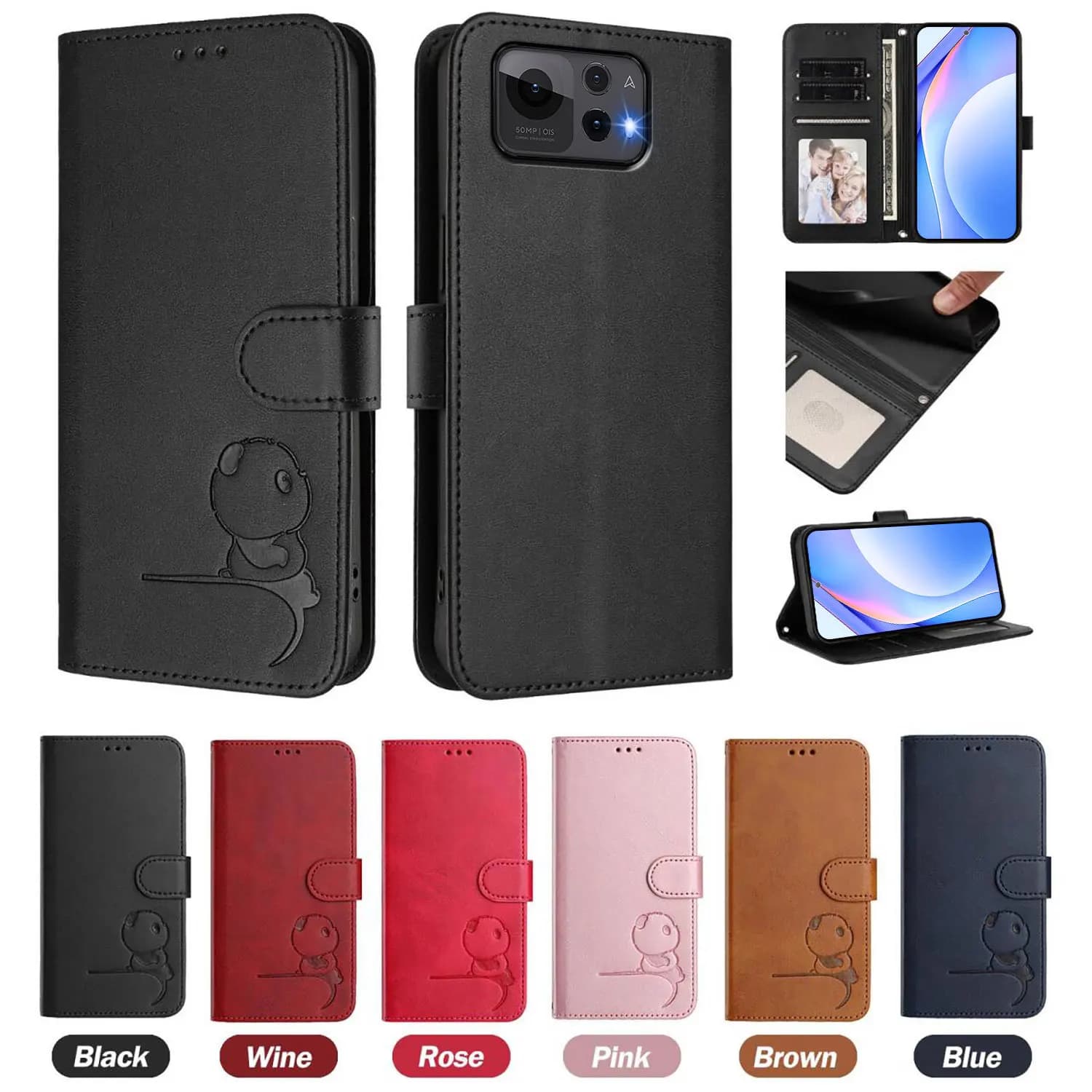 Custodia a portafoglio in pelle RFID con stampa panda per Motorola Moto G73 G53 G23 G13 G82 G72 G62 G52 G42 G71 G51 G41 con 3 slot per carte