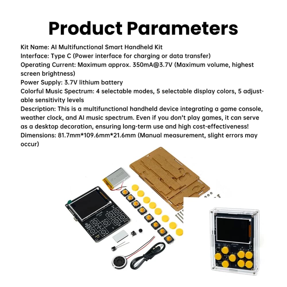 Kit console di gioco LCD fai-da-te con 25 giochi classici Orologio meteorologico Spettro musicale Xiaozhi AI Parti di saldatura elettronica portatili vocali