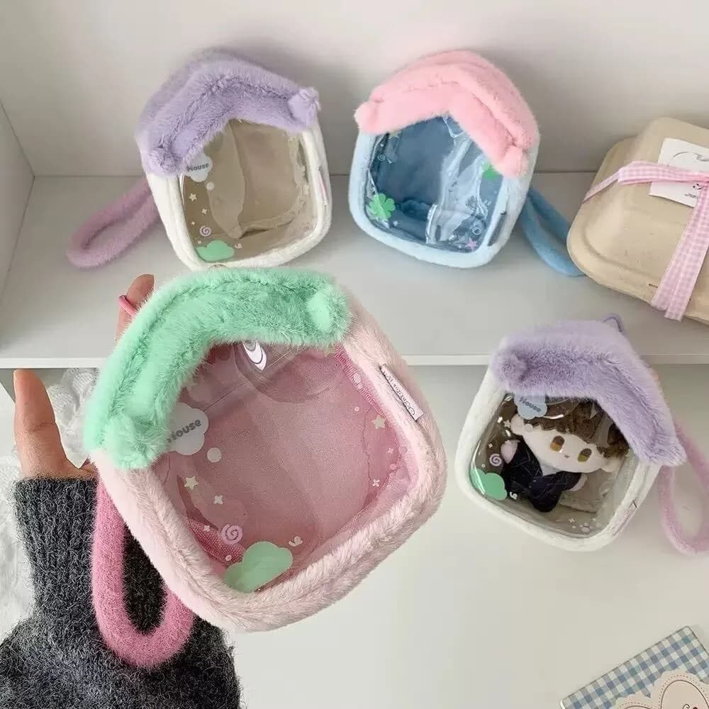 Ins small house,three-dimensional outdoor walking bag,transparent pendant girls' travel,punching, pain student sunbathing bag
