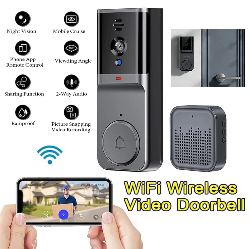 Campanello Video Intelligente Tuya con App, Controllo Remoto Wireless WiFi, Visione Notturna a Infrarossi, Interfono Bidirezionale, Telecamera di Sorveglianza
