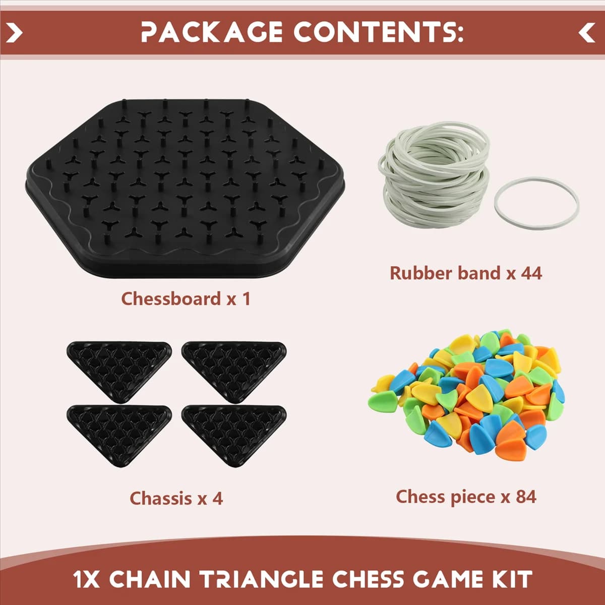 Lo-ok Triangolo a catena Gioco di scacchi Triggle Gioco con elastico Gioco educativo interattivo Set da battaglia per regali per feste in famiglia