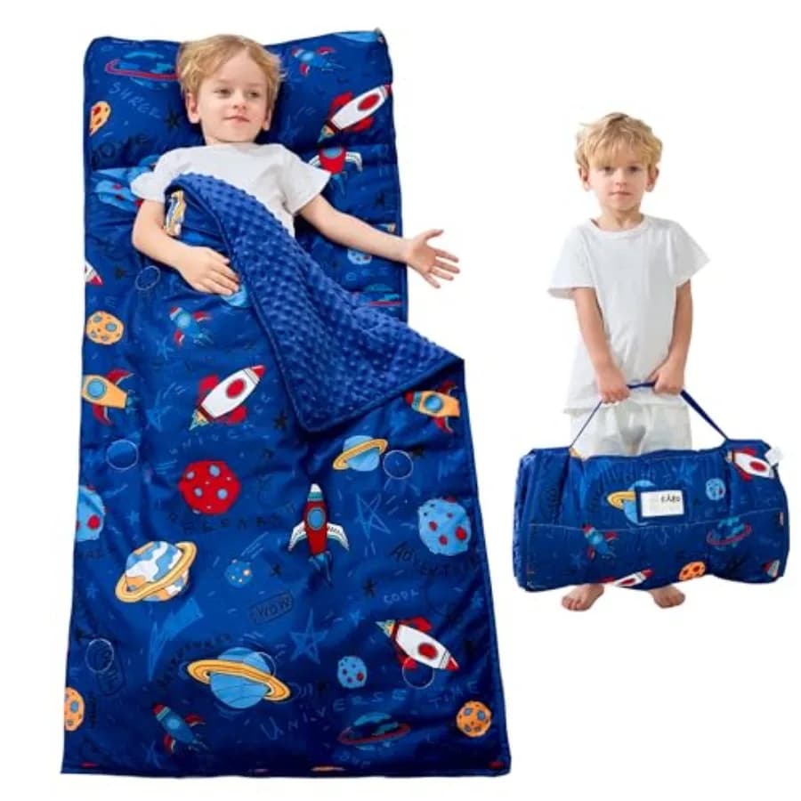 Tappetino per il Sonno dei Bambini con Cuscino e Coperta, Extra Large, Arrotolabile, Sacca per Dormire per Bambini e Bambine, per Asilo Nido