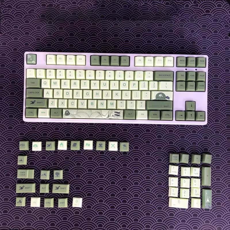 Set di 127 Tasti Verde Matcha Giapponesi in PBT per Tastiere Meccaniche con Switch MX, Profilo Cherry, Sublimazione a Tinta, Keycaps Fai-da-Te