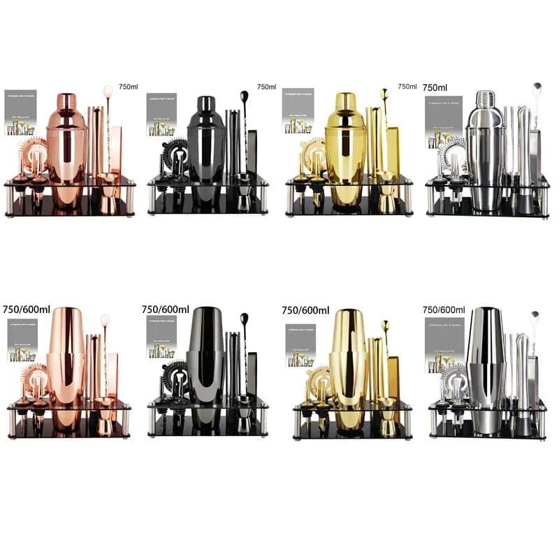 Cocktail Shaker Set-12Pcs, 750/600ml(25/20oz), 750ml(25oz) Shakers Bartender kit 3-Stage/Boston Shaker Bar Set With Stand