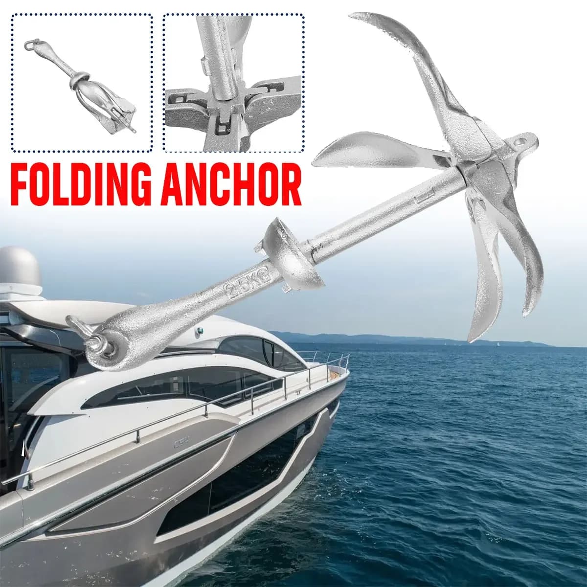 Hardware di aggancio per ancoraggio pieghevole per barca in alluminio pressofuso da 2,5 kg/3,2 kg per canoa per kayak con ancoraggio pieghevole per yacht marino